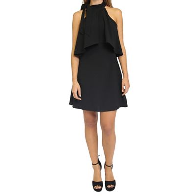 Black frill layer dress with bow neck detail